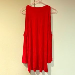 Red open shoulder tunic top